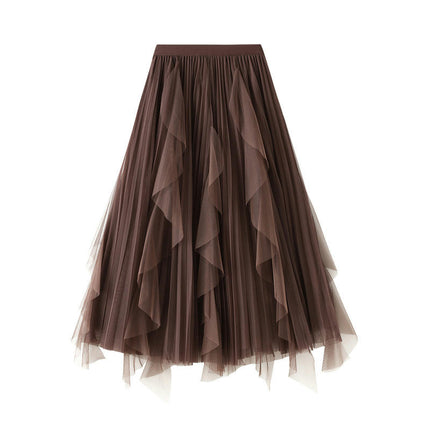 Women's A Line Tulle Midi Skirt Tiered Ruffled Elastic High Waist Tutu Skirts