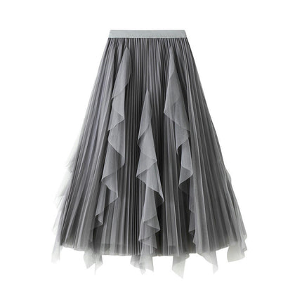 Women's A Line Tulle Midi Skirt Tiered Ruffled Elastic High Waist Tutu Skirts