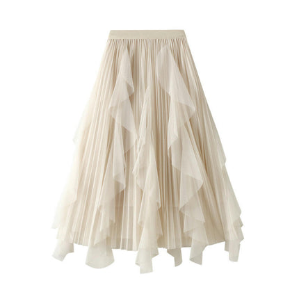 Women's A Line Tulle Midi Skirt Tiered Ruffled Elastic High Waist Tutu Skirts