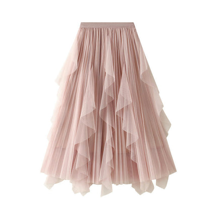 Women's A Line Tulle Midi Skirt Tiered Ruffled Elastic High Waist Tutu Skirts