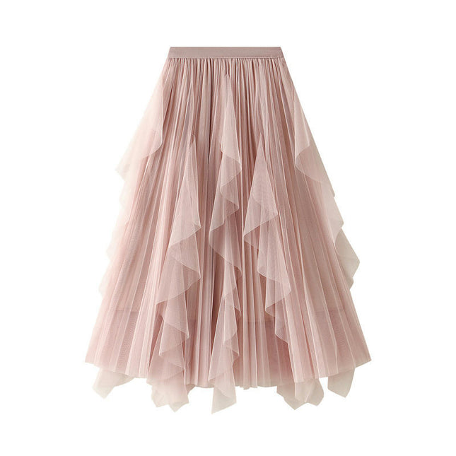 Women's A Line Tulle Midi Skirt Tiered Ruffled Elastic High Waist Tutu Skirts