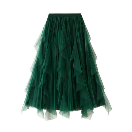 Women's A Line Tulle Midi Skirt Tiered Ruffled Elastic High Waist Tutu Skirts