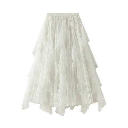 Women's A Line Tulle Midi Skirt Tiered Ruffled Elastic High Waist Tutu Skirts