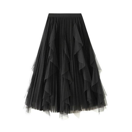 Women's A Line Tulle Midi Skirt Tiered Ruffled Elastic High Waist Tutu Skirts