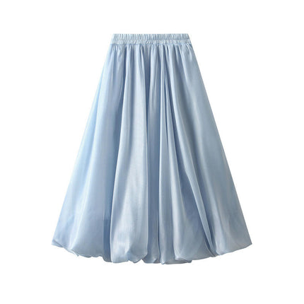 Women's Bubble Skirt Elastic Waist Pleated Lustrous Balloon Ruffle A Line Flowy Midi Skirts