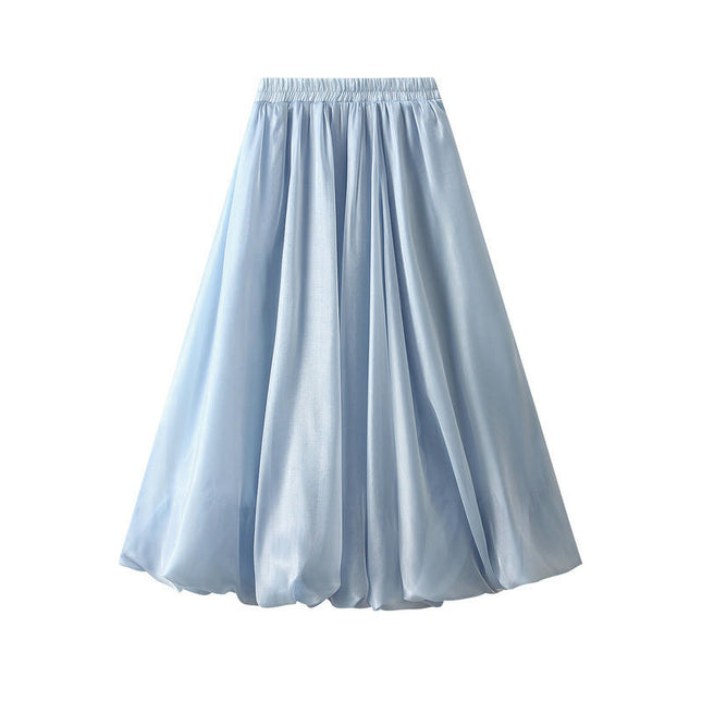 Women's Bubble Skirt Elastic Waist Pleated Lustrous Balloon Ruffle A Line Flowy Midi Skirts