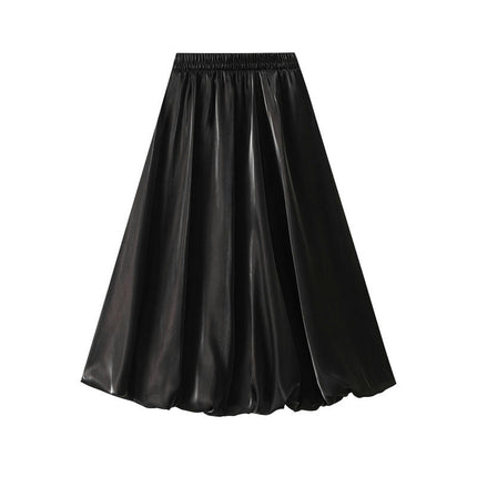 Women's Bubble Skirt Elastic Waist Pleated Lustrous Balloon Ruffle A Line Flowy Midi Skirts