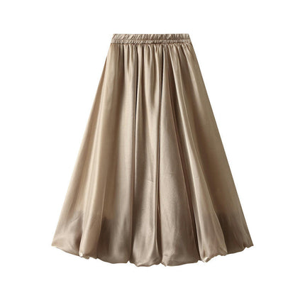 Women's Bubble Skirt Elastic Waist Pleated Lustrous Balloon Ruffle A Line Flowy Midi Skirts