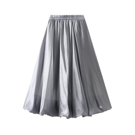 Women's Bubble Skirt Elastic Waist Pleated Lustrous Balloon Ruffle A Line Flowy Midi Skirts