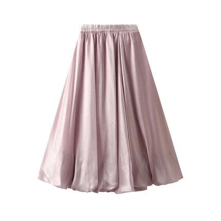 Women's Bubble Skirt Elastic Waist Pleated Lustrous Balloon Ruffle A Line Flowy Midi Skirts