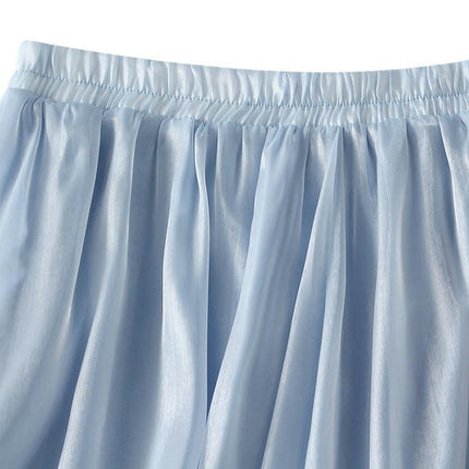 Women's Bubble Skirt Elastic Waist Pleated Lustrous Balloon Ruffle A Line Flowy Midi Skirts