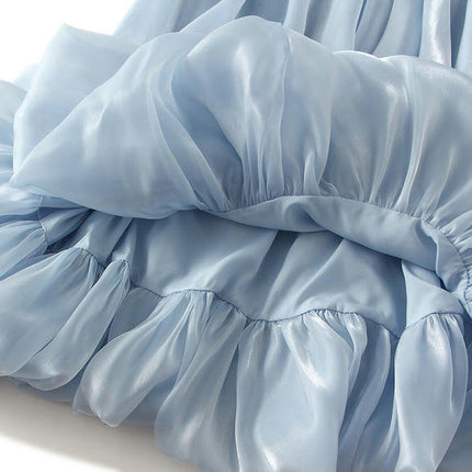 Women's Bubble Skirt Elastic Waist Pleated Lustrous Balloon Ruffle A Line Flowy Midi Skirts