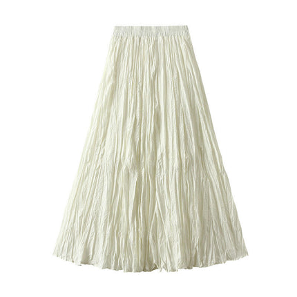 Women's Summer Flowy Maxi Skirt Elastic High Waist Pleated A Line Long Skirts