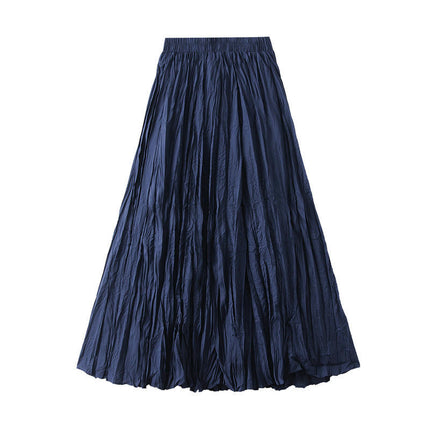 Women's Summer Flowy Maxi Skirt Elastic High Waist Pleated A Line Long Skirts