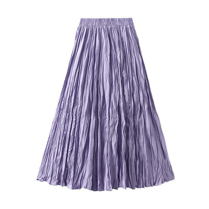 Women's Summer Flowy Maxi Skirt Elastic High Waist Pleated A Line Long Skirts