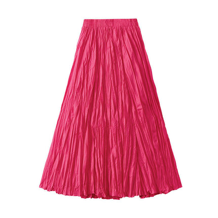 Women's Summer Flowy Maxi Skirt Elastic High Waist Pleated A Line Long Skirts