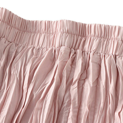 Women's Summer Flowy Maxi Skirt Elastic High Waist Pleated A Line Long Skirts