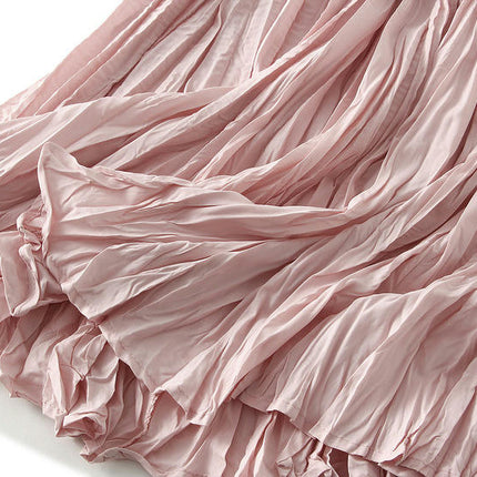 Women's Summer Flowy Maxi Skirt Elastic High Waist Pleated A Line Long Skirts