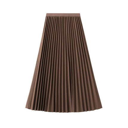 Women's Fall Winter High Waist Pleated A-Line Midi Skirt