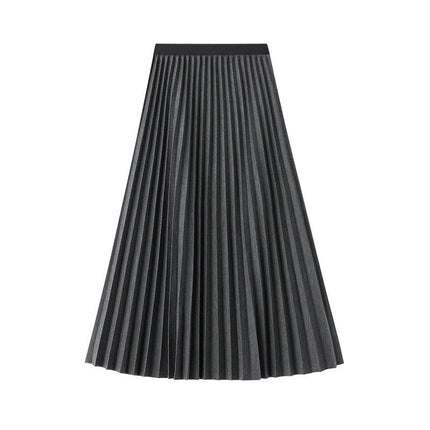 Women's Fall Winter High Waist Pleated A-Line Midi Skirt