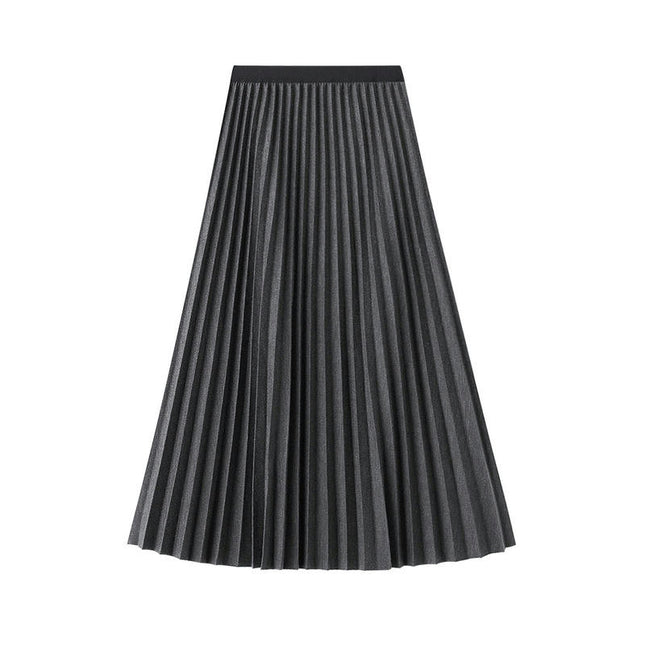 Women's Fall Winter High Waist Pleated A-Line Midi Skirt