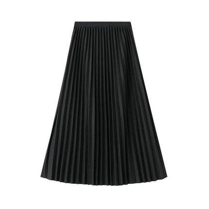 Women's Fall Winter High Waist Pleated A-Line Midi Skirt