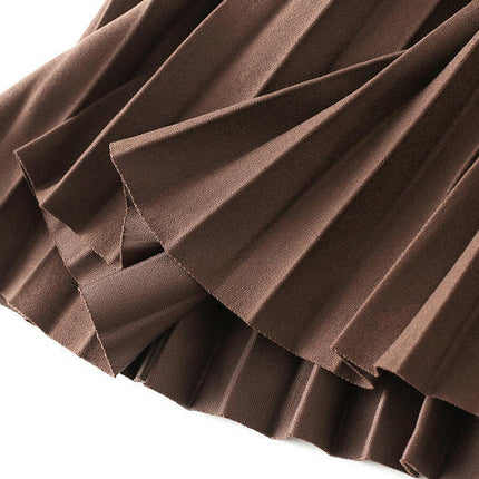 Women's Fall Winter High Waist Pleated A-Line Midi Skirt