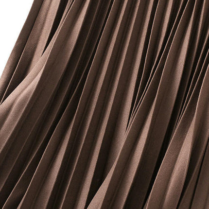 Women's Fall Winter High Waist Pleated A-Line Midi Skirt