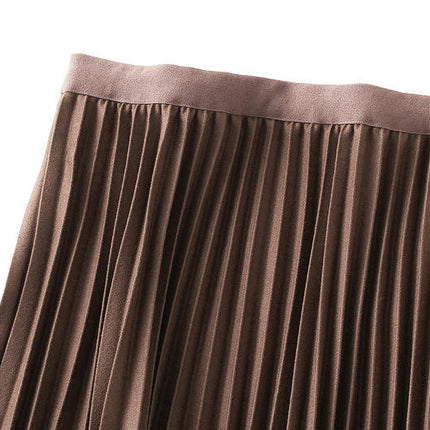 Women's Fall Winter High Waist Pleated A-Line Midi Skirt
