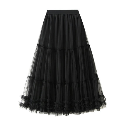 Women Tutu Tulle Skirt Elastic High Waist Layered Mesh A-Line Maxi Skirts