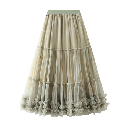 Women Tutu Tulle Skirt Elastic High Waist Layered Mesh A-Line Maxi Skirts