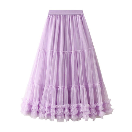 Women Tutu Tulle Skirt Elastic High Waist Layered Mesh A-Line Maxi Skirts