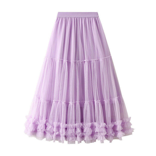 Women Tutu Tulle Skirt Elastic High Waist Layered Mesh A-Line Maxi Skirts