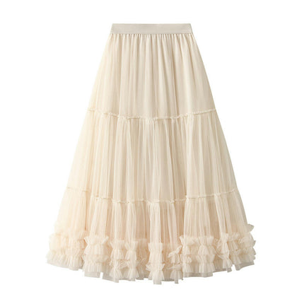 Women Tutu Tulle Skirt Elastic High Waist Layered Mesh A-Line Maxi Skirts