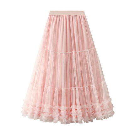 Women Tutu Tulle Skirt Elastic High Waist Layered Mesh A-Line Maxi Skirts