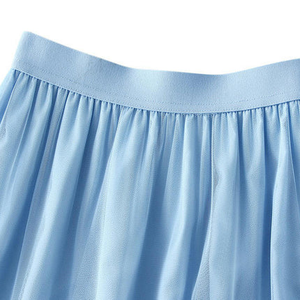 Women Tutu Tulle Skirt Elastic High Waist Layered Mesh A-Line Maxi Skirts