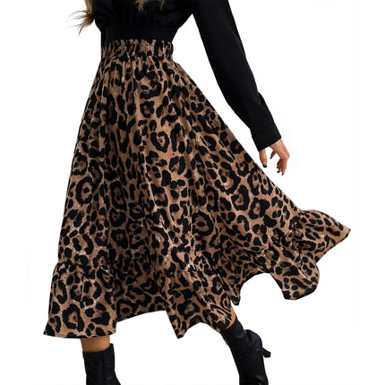 Women's Summer Boho Floral Printed Elastic Waist Ruffle A Line Midi Skirt