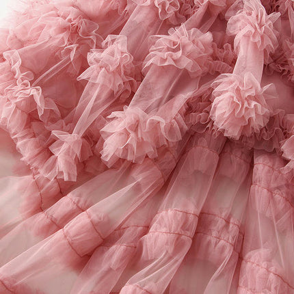 Women's Tulle Skirt Asymmetrical Pleated High Waist Layered A-Line Mesh Tutu Midi Skirt