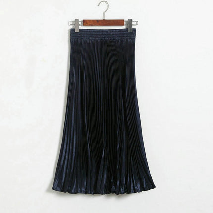 Women's Stretchy High Waist Metallic Accordion A-Line Pleated Midi Skirt
