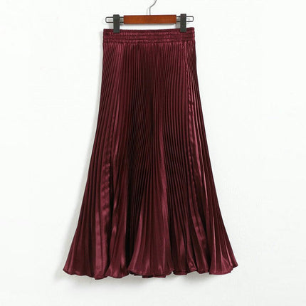 Women's Stretchy High Waist Metallic Accordion A-Line Pleated Midi Skirt