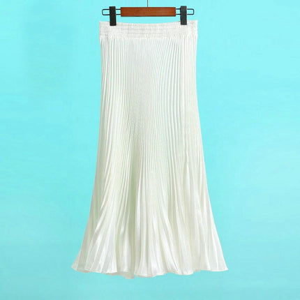Women's Stretchy High Waist Metallic Accordion A-Line Pleated Midi Skirt