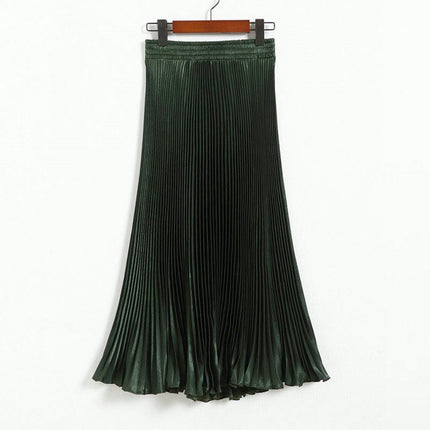 Women's Stretchy High Waist Metallic Accordion A-Line Pleated Midi Skirt
