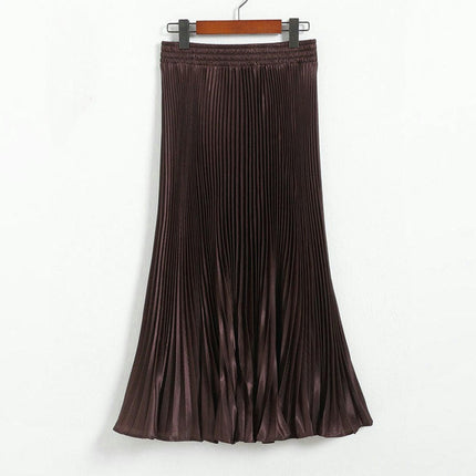 Women's Stretchy High Waist Metallic Accordion A-Line Pleated Midi Skirt