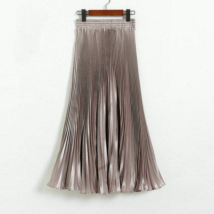 Women's Stretchy High Waist Metallic Accordion A-Line Pleated Midi Skirt
