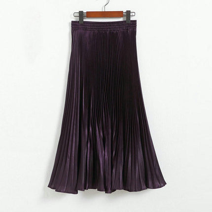 Women's Stretchy High Waist Metallic Accordion A-Line Pleated Midi Skirt