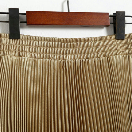 Women's Stretchy High Waist Metallic Accordion A-Line Pleated Midi Skirt