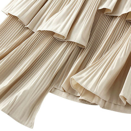 Women's Summer Elastic Waist Asymmetric Ruffle A-Line Pleated Midi Skirt