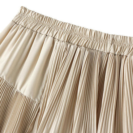 Women's Summer Elastic Waist Asymmetric Ruffle A-Line Pleated Midi Skirt