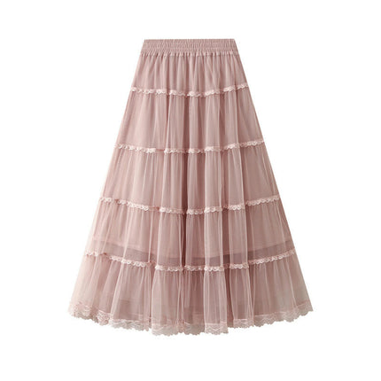 Tulle Pleated Skirt for Women High Waist Mesh Skirt Layered A-Line Midi Skirt
