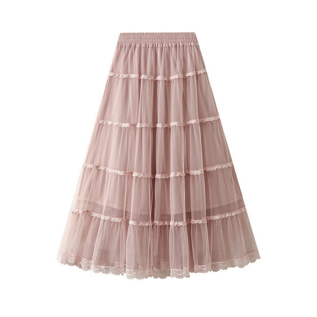 Tulle Pleated Skirt for Women High Waist Mesh Skirt Layered A-Line Midi Skirt